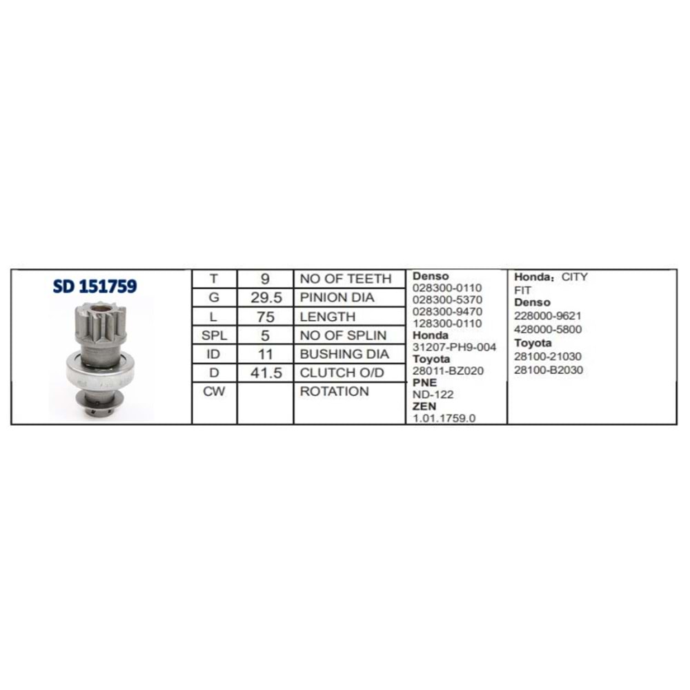 M.DİŞLİSİ 9 DİŞ HONDA TOYOTA N.DENSO CW