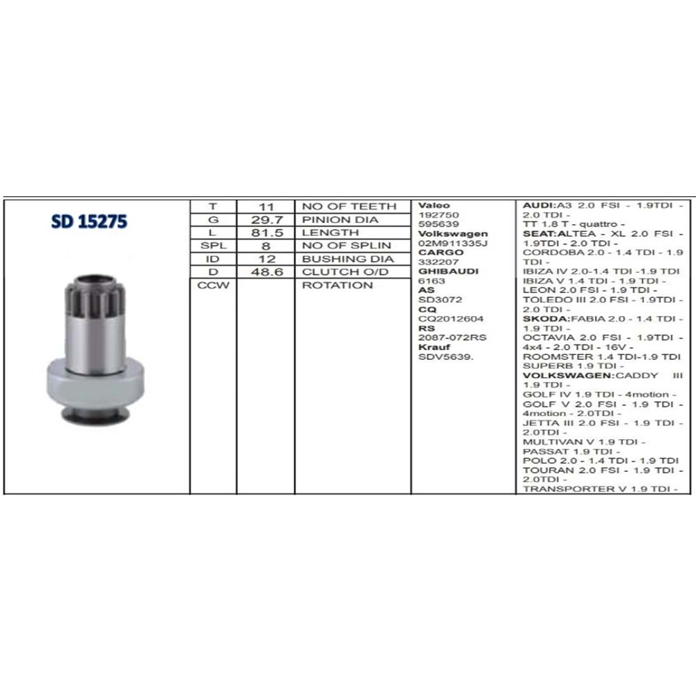 M.DİŞLİSİ 11 DİŞ CADDY VALEO TİP