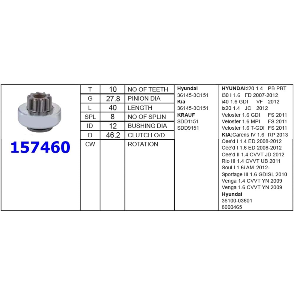 M.DİŞLİSİ 10 DİŞ HYUNDAI BLUE 36145 03601 SD 7460