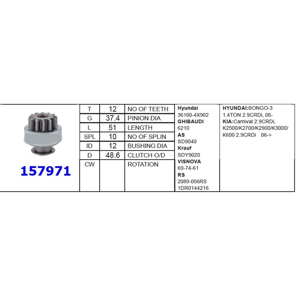 M.DİŞLİSİ 12 DİŞ KIA BONGO N. DENSO SD 7971