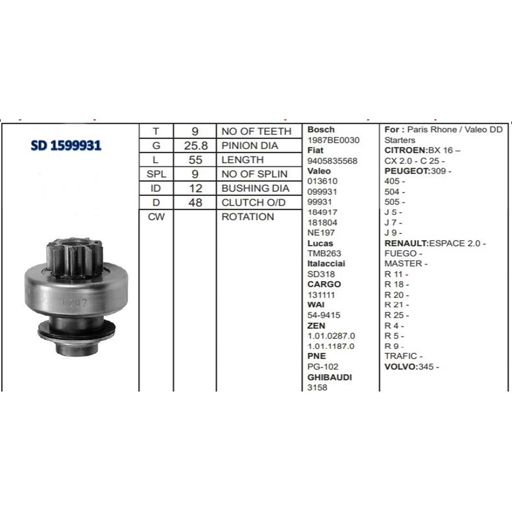 M.DİŞLİSİ 9 DİŞ RENAULT TWINGO - MEGANE - CLIO