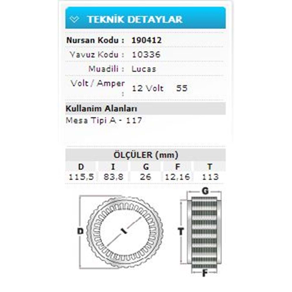 12V 55A MESA TİPİ A-117 10336