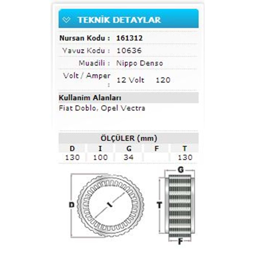 12V 120A FIAT DOBLO.OPEL VECTRA 10636