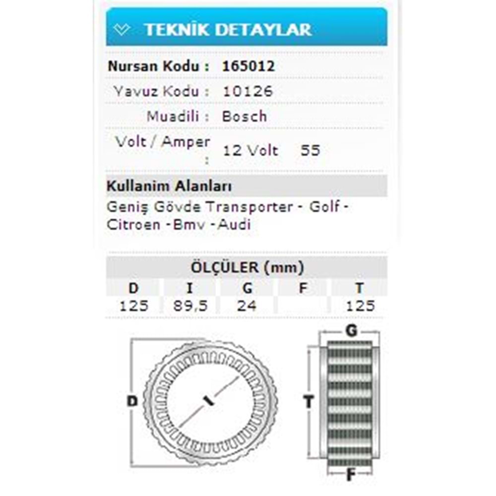 12V 55A GENİŞ GÖV T.PORT-GOLF-CITR.BMW-AUDI 10126