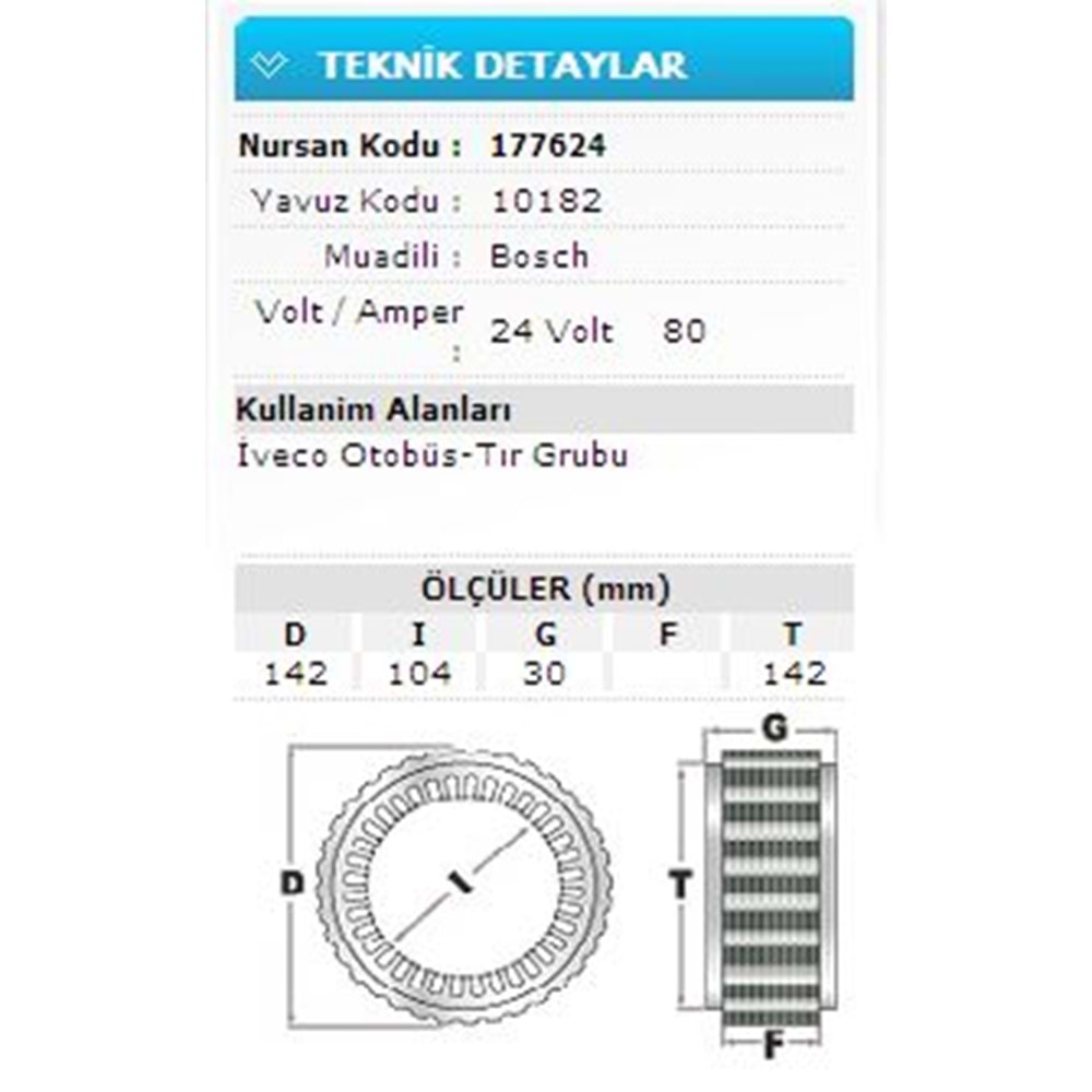 24V 80A IVECO OTOBÜS-TIR GRUBU VE MUHT.ARAÇ 10182
