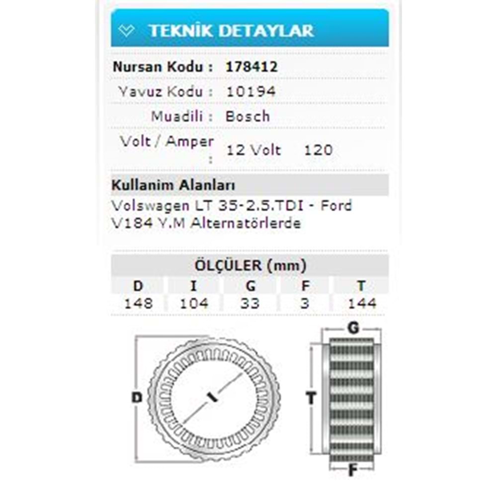 12V 120A VW LT 35-2.5TDI-FORD V184 YM ALTER. 10194