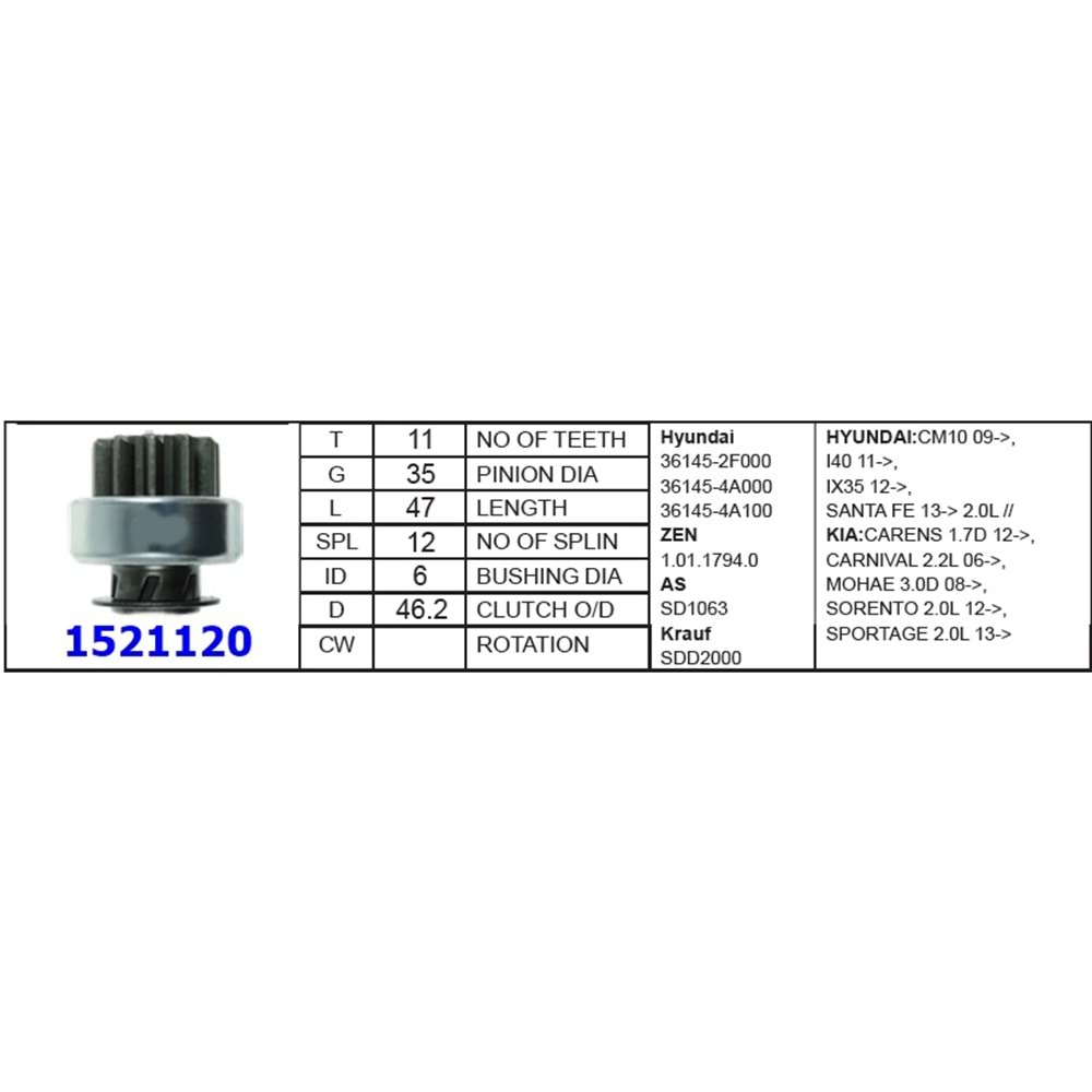 MARŞ DİŞ.DELCO TİP HYUN H100-KİA BONGO YM 11 DİŞ
