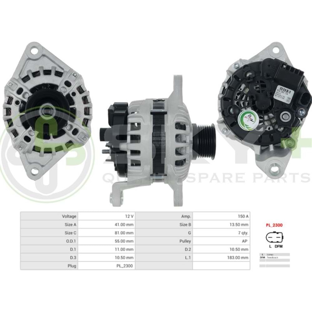 ALTERNATÖR 12V 150A BOSCH TİP FİAT DUCATO İVECO DAILY KARSAN E5 JEST(F000BL07P9 - F000BL0705 - ALT3530)