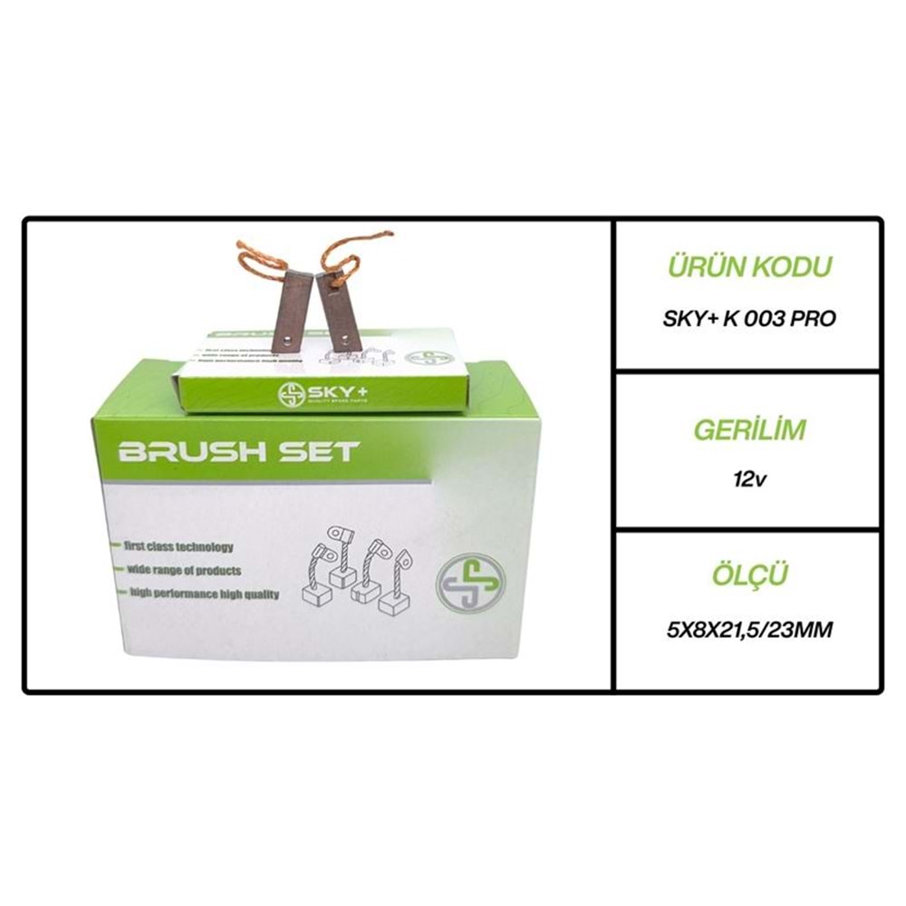 ALTERNATOR KÖMÜRÜ K003 MEGA 12V KIA SEPHIA - CAPITAL - BESTA / MAZDA / MITSUBISHI / NISSAN / RENAULT (5 X 8×21.5/23)