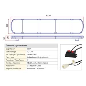 TRAFIK IKAZ LAMBASI LED SARI 127 CM