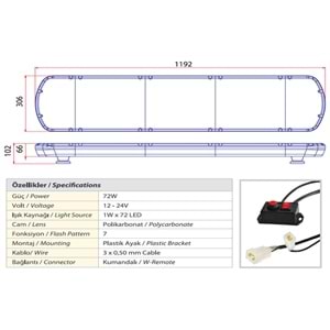 TRAFIK IKAZ LAMBASI LED SARI-MAVI 119 CM