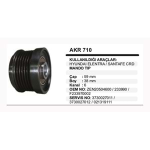 ALT KASNAK RULMANLI HYUNDAI ELANTRA SANTA FE CRDI