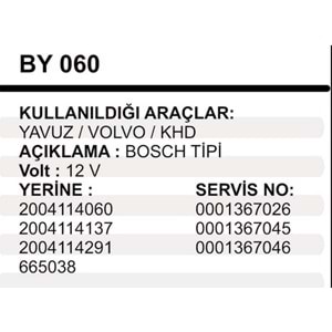 MARS YASTIK 12V YAVUZ VOLVO