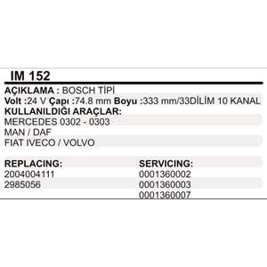 MARS KOLLEKTOR 24V 10 KANAL BOSCH TIPI MERCEDES 302 303 MAN DAF FIAT IVECO VOLVO