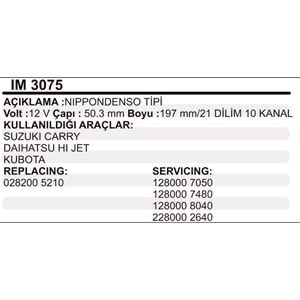 MARS KOLLEKTOR 12V 10 KANAL NIPPODENSO TIPI SUZUKI CARRY DAIHATSU HI JET KUBOTA