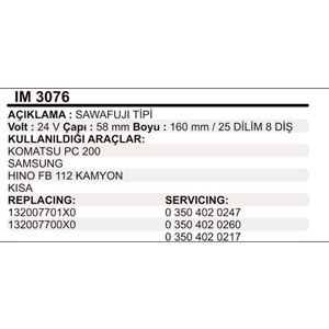 MARS KOLLEKTOR 24V 8 DIS SAWAFUJI TIPI KOMATSU PC 200 SAMSUNG HINO FB 112 KAMYON KISA