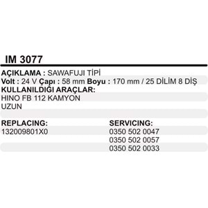 MARS KOLLEKTOR 24V 8 DIS SAWAFUJI TIPI HINO FB 112 KAMYON UZUN