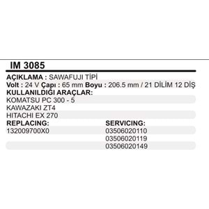 MARS KOLLEKTOR 24V 12 DIS SAWAFUJI TIPI KOMATSU PC 300 5 KAWAZAKI ZT4 HITACHI EX 270