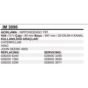 MARS KOLLEKTOR 12V 4 KANAL NIPPODENSO TIPI CATERPILLAR HINO JOHN DEERE 4955