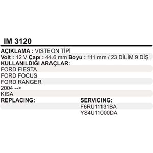 MARS KOLLEKTOR 12V 9 DIS VISTEON TIPI FORD FIESTA FOCUS RANGER 2004 KISA