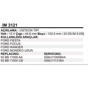 MARS KOLLEKTOR 12V 9 DIS VISTEON TIPI FORD FIESTA FOCUS RANGER MONDEO UZUN