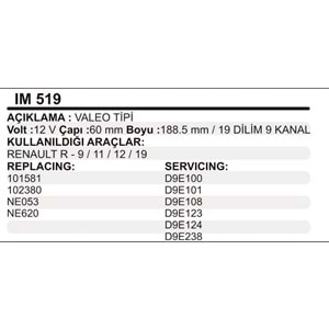 MARS KOLLEKTOR 12V 9 KANAL VALEO TIPI RENAULT R9 R11 R12 R19