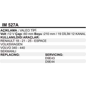 MARS KOLLEKTOR 12V 12 KANAL VALEO TIPI RENAULT R18 R21 R25 ESPACE VOLKSWAGEN VOLVO 340 440 SEKMANLI