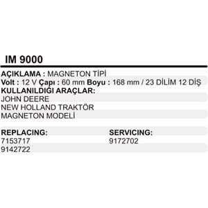 MARS KOLLEKTOR 12V 12 DIS PAL&MAGNETON TIPI JOHN DEERE NEW HOLLAND TRAKTOR MAGNETON MODELI