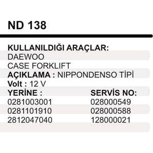 MARS YASTIGI GOVDELI DENSO DAEWOO 12V