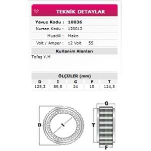 ALT STATOR TOFAS YM 12V 55A 120012