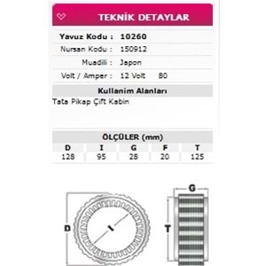 ALT STATOR TATA PIKAP CIFT KABIN 12V 80A 150912