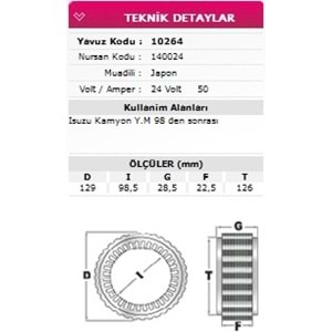 ALT STATOR ISUZU KAMYON YM 1998 24V 50A 140024