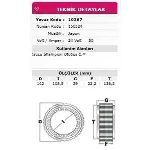 ALT STATOR ISUZU CHAMPION , OTOBUS EM 24V 50A 150324