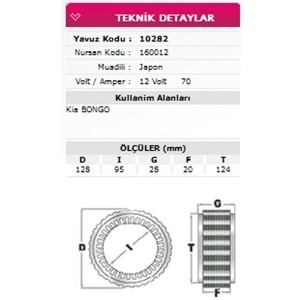 ALT STATOR KIA BONGO 12V 70A 160012