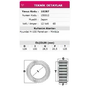 ALT STATOR HYUNDAI H100 MINIBUS 12V 65A 150012