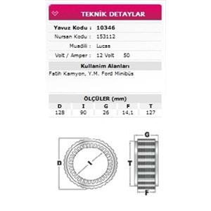 ALT STATOR FATIH KAMYON, FORD MINIBUS YM 12V 50A 153112