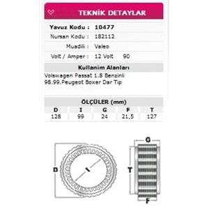 ALT STATOR DAR TIP VW PASSAT 1.8 1998-1999, PEUGEOT BOXER 12V 90A 182112