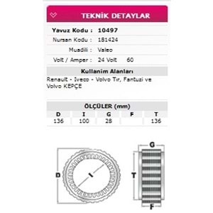 ALT STATOR RENAULT, IVECO, VOLVO TIR 24V 60A 181424