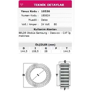 ALT STATOR BELDE OTOBUS, SAMSUNG, DAEWOO, CAT IS MAKINASI 24V 80A 180624