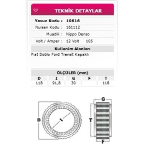 ALT STATOR FIAT DOBLO, FORD TRANSIT 12V 105A 161112