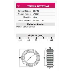 ALT STATOR OTOKAR DORUK OTOBUS 24V 80A 170024