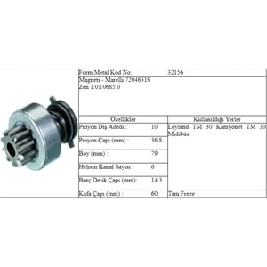 M.DİŞLİ 10 DİŞ BMC TM 30 6 KAN.DIŞTAN FREZE