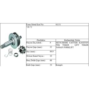 M.DİŞLİ 9 DİŞ CANTER ÇİFT TEKER -98 12MIT1046