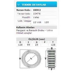 12V 120A PEUG VE RENAUL GR-VOLVO-KLİMALIARÇ 10476