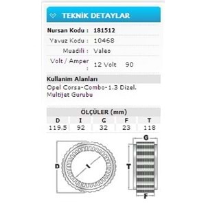12V 90A OPEL CORSA-COMBO-1.3 DİZEL.MULTİJET 10468