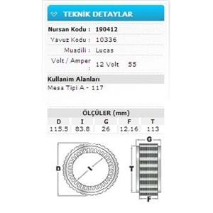 12V 55A MESA TİPİ A-117 10336