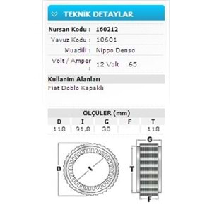 12V 65A FIAT DOBLO KAPAKLI 10601