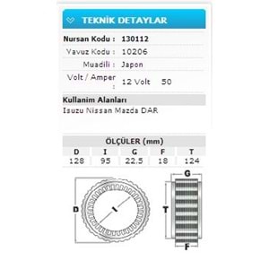 12V 50A ISUZU NISSAN MAZDA DAR 10206