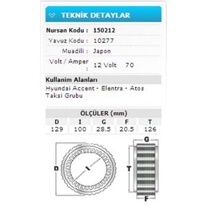 12V 70A HYU ACCENT-ELENTRA-ATOS TAKSİ GR 10277