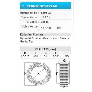12V 110A HYU STRATEX-GRANDSALON-SANATA G T 10281